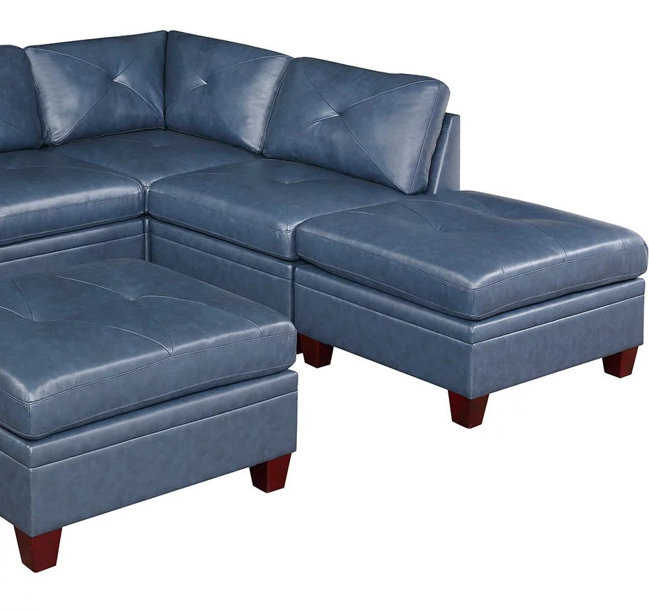 Ink Blue Top Grain Leather 7pc Tufted Sectional Sofa S469517