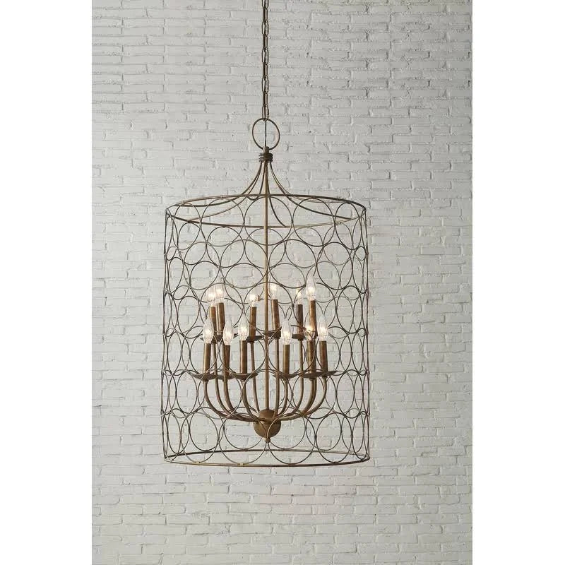 12-Light Candle Style Drum Chandelier Gold M558