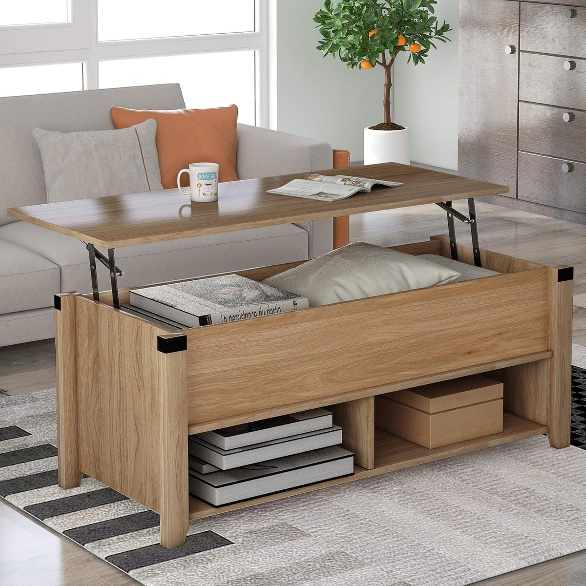 Gray Coffee Table with Drawer and Storage Shelf X231