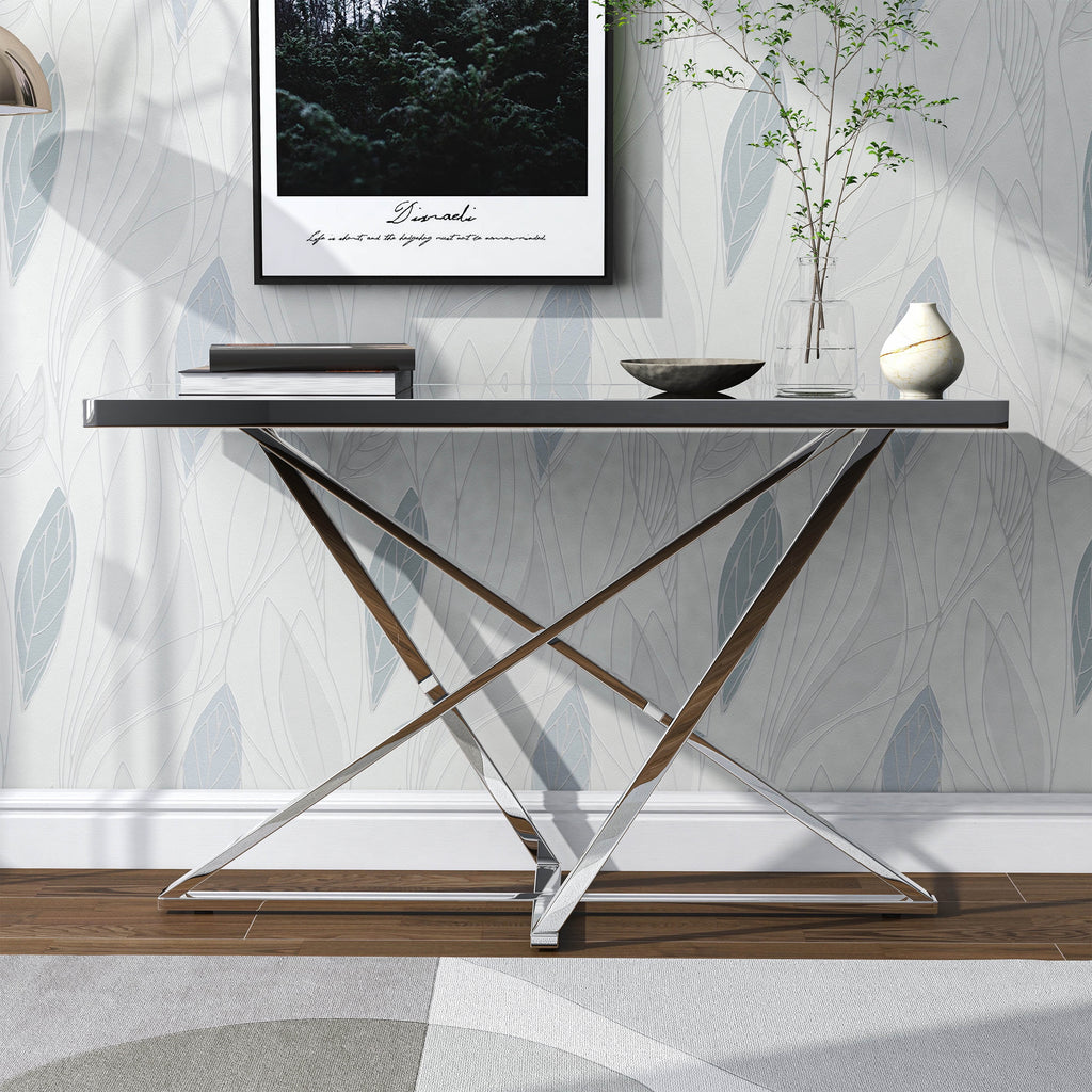 Indoor Metal and Mirror Top Chrome Sofa Table X709