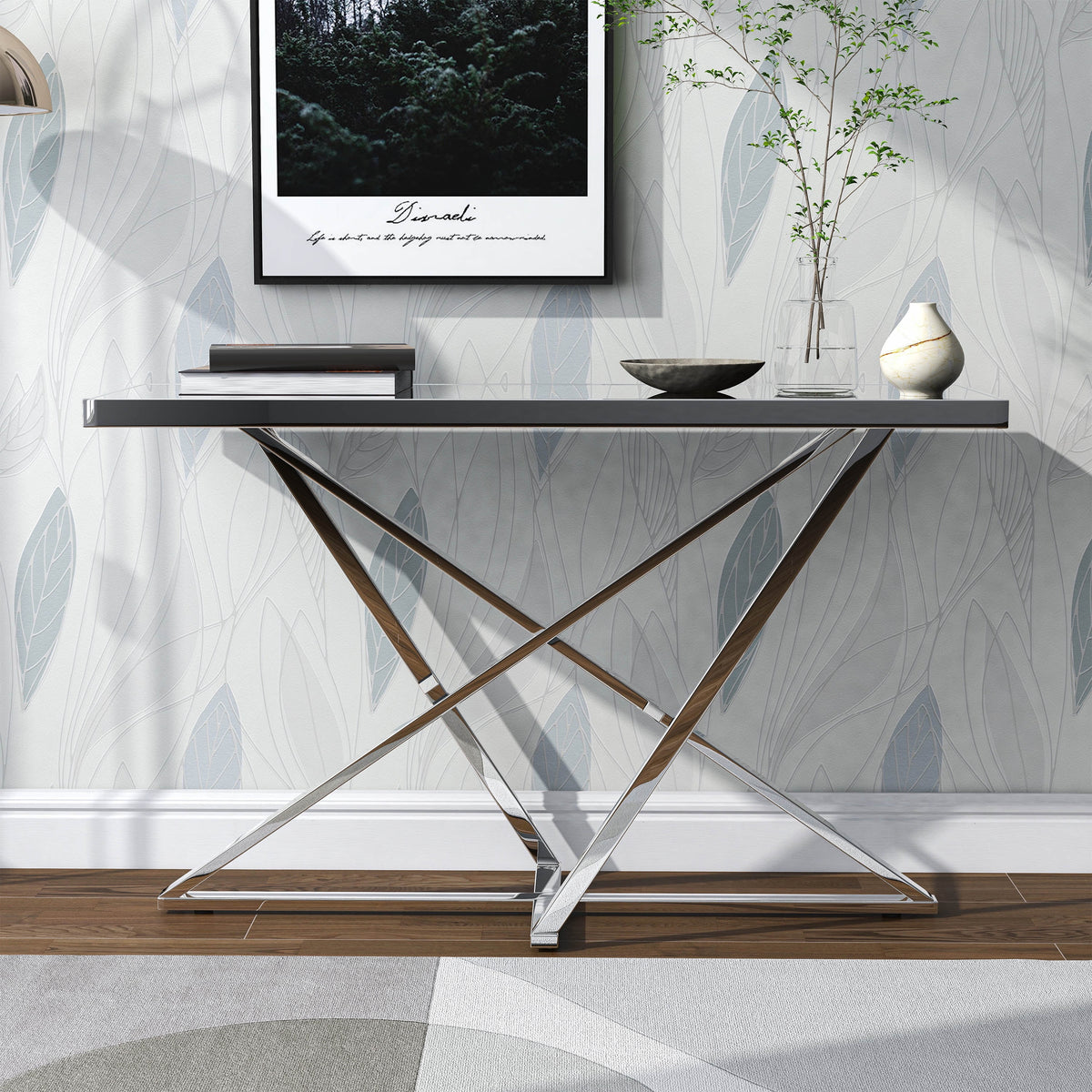 Indoor Metal and Mirror Top Chrome Sofa Table X709