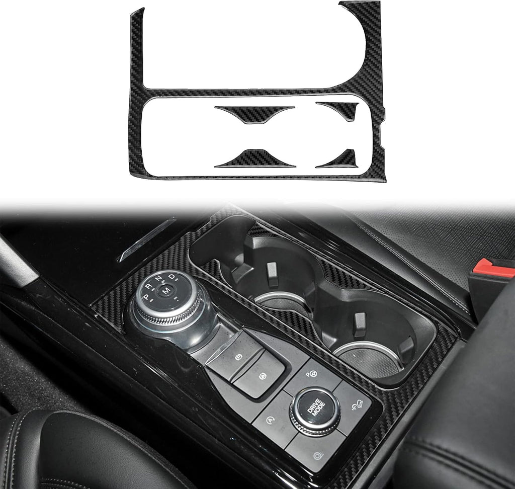 Black 5Pcs Carbon Fiber Center Console Water Cup Holder Frame Cover Trim P229586