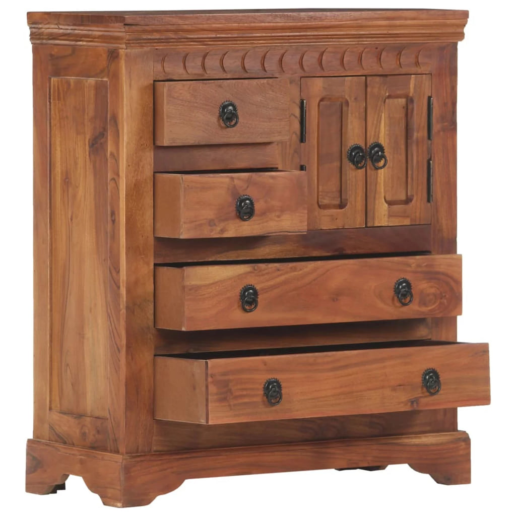 Wooden Sideboard with 2 Doors and 4 Storage Drawers Acacia Wood Sofa End Side Table 24.4 x 11.8 x 29.5 Inches A845