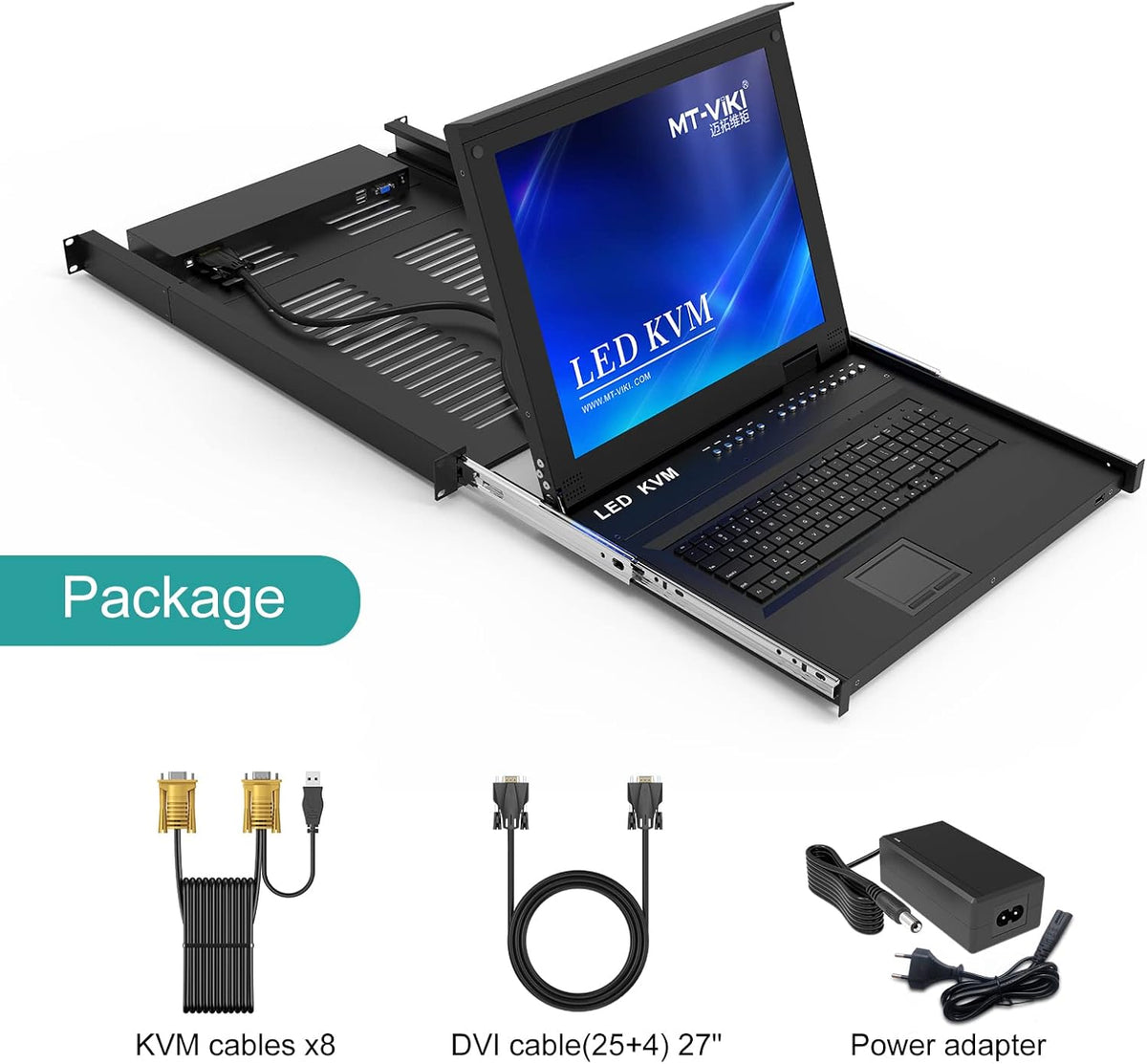 1U Rack Mount 8 Port KVM Switch VGA with Cables X94293