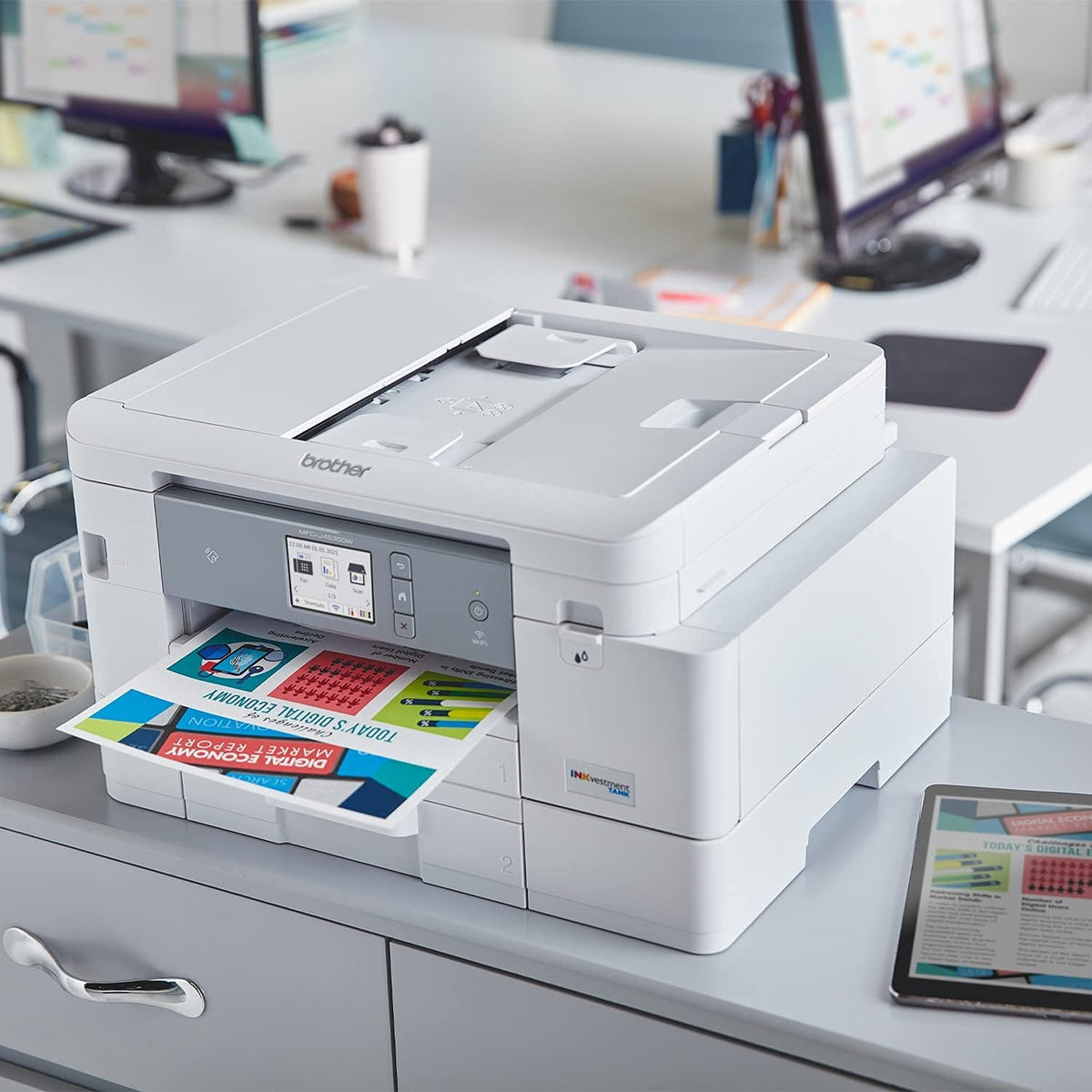 Color Inkjet Printer with NFC, Auto 2-Sided Printing, Print Scan Copy Fax, Wireless, White W18717