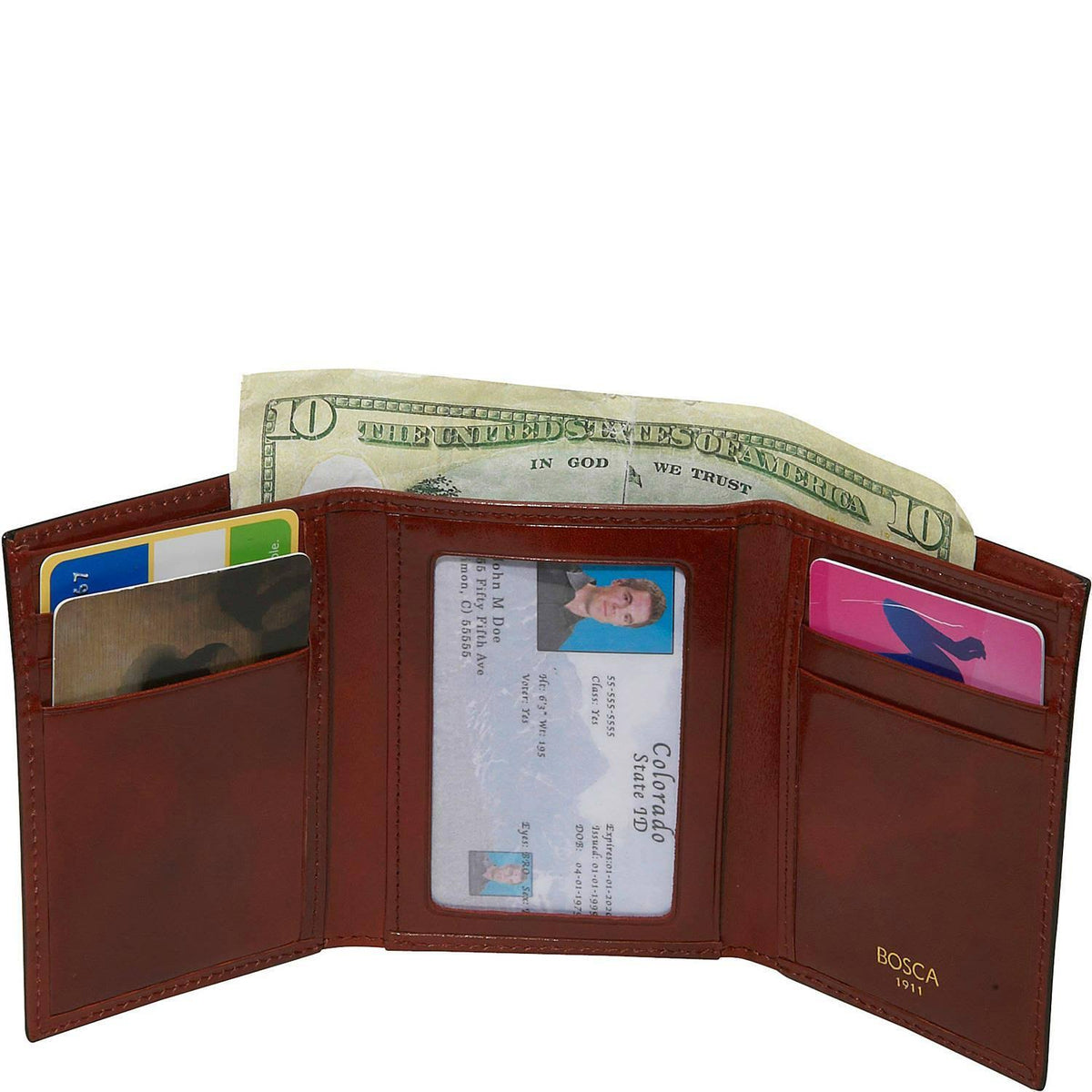 Dark Brown Leather Trifold ID Wallet Z24448