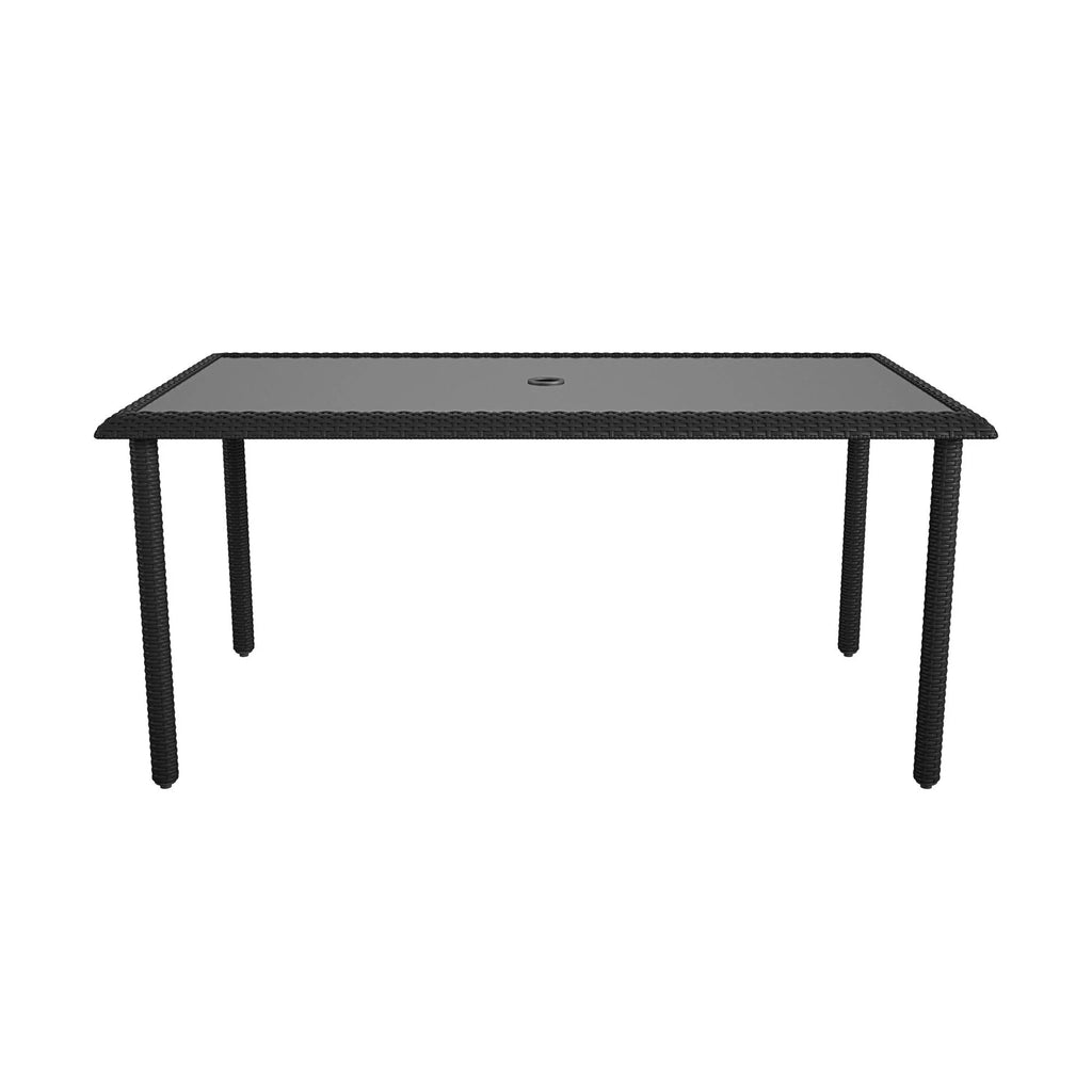 Black Wicker Dining Table with Glass Top and Umbrella Hole V788662