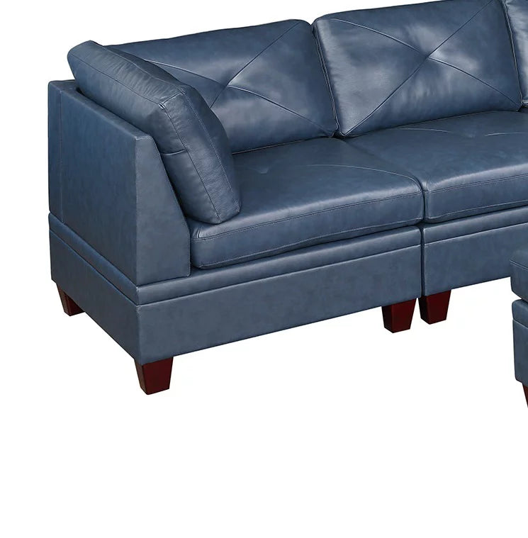 Ink Blue Top Grain Leather 7pc Tufted Sectional Sofa S469517