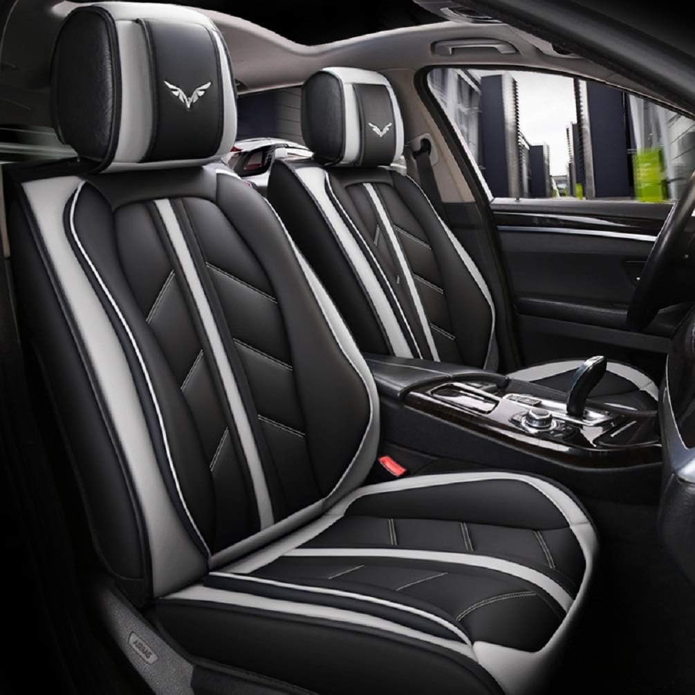 Black-red PU Leather Front and Rear Car Seat Cover Full Set V578328