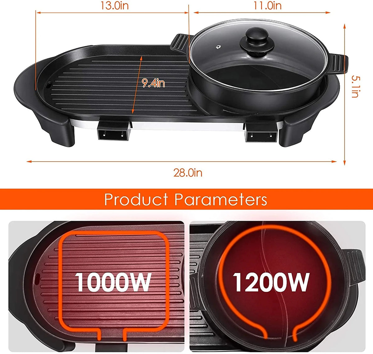 Electric Hot Pot with Grill, Removable Non-Stick Hotpot, 110V X612915