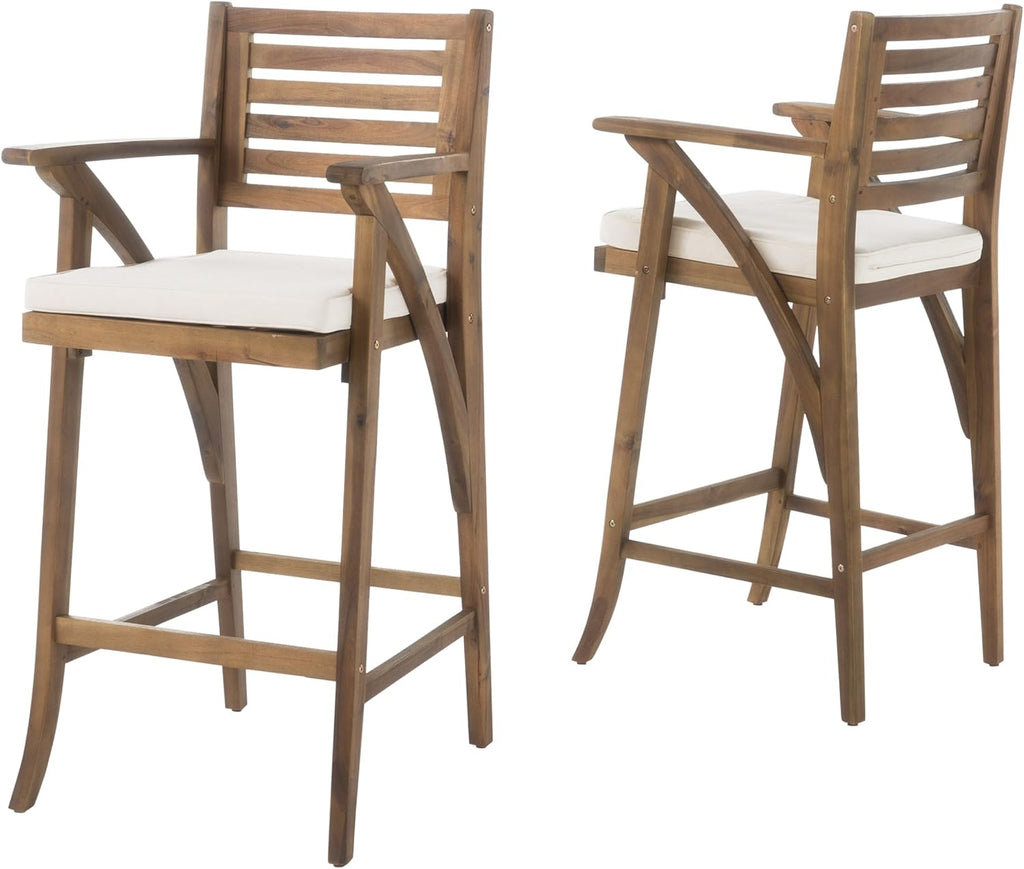 Acacia Wood Outdoor Barstools, 2-Pcs Set S9932