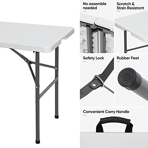 White 4FT Heavy Duty Plastic Folding Table with Carrying Handle O907870