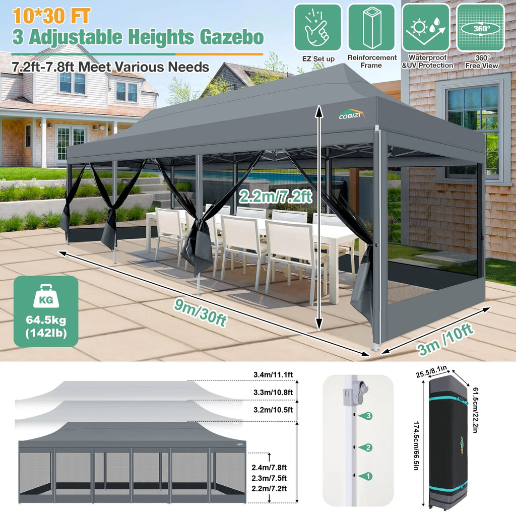 10x15 Heavy Duty Pop up Canopy Tent with Netting and Sidewalls, Black G866
