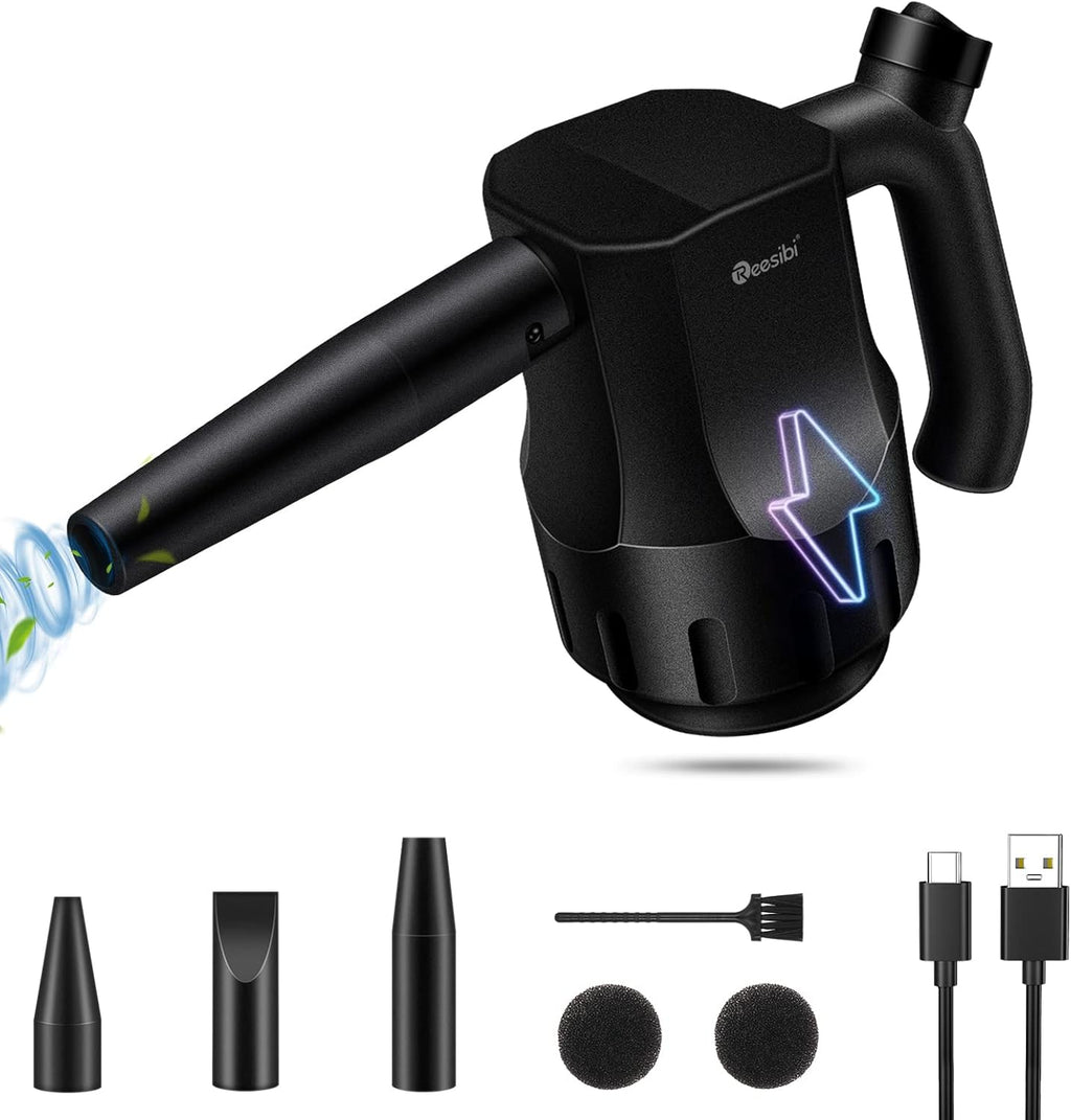 Mini Compressed Air Duster, 8000mAh Rechargeable Cordless Air Duster, 30000 RPM Electric Dust Blower with 3 Nozzle W51237