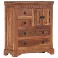 Wooden Sideboard with 2 Doors and 4 Storage Drawers Acacia Wood Sofa End Side Table 24.4 x 11.8 x 29.5 Inches A845