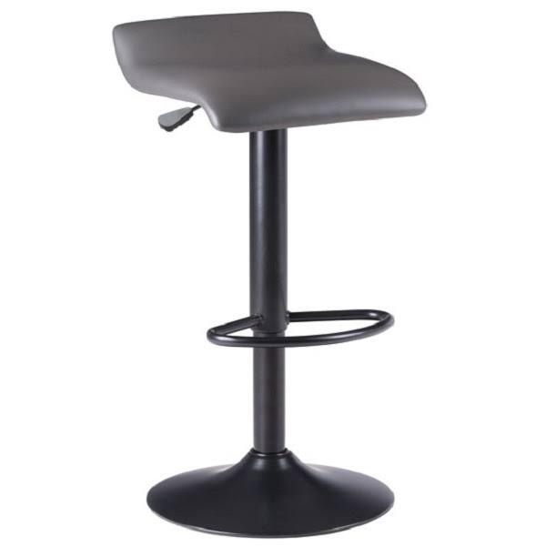 Gray and Black Leather Adjustable Stool with Footrest Y7442