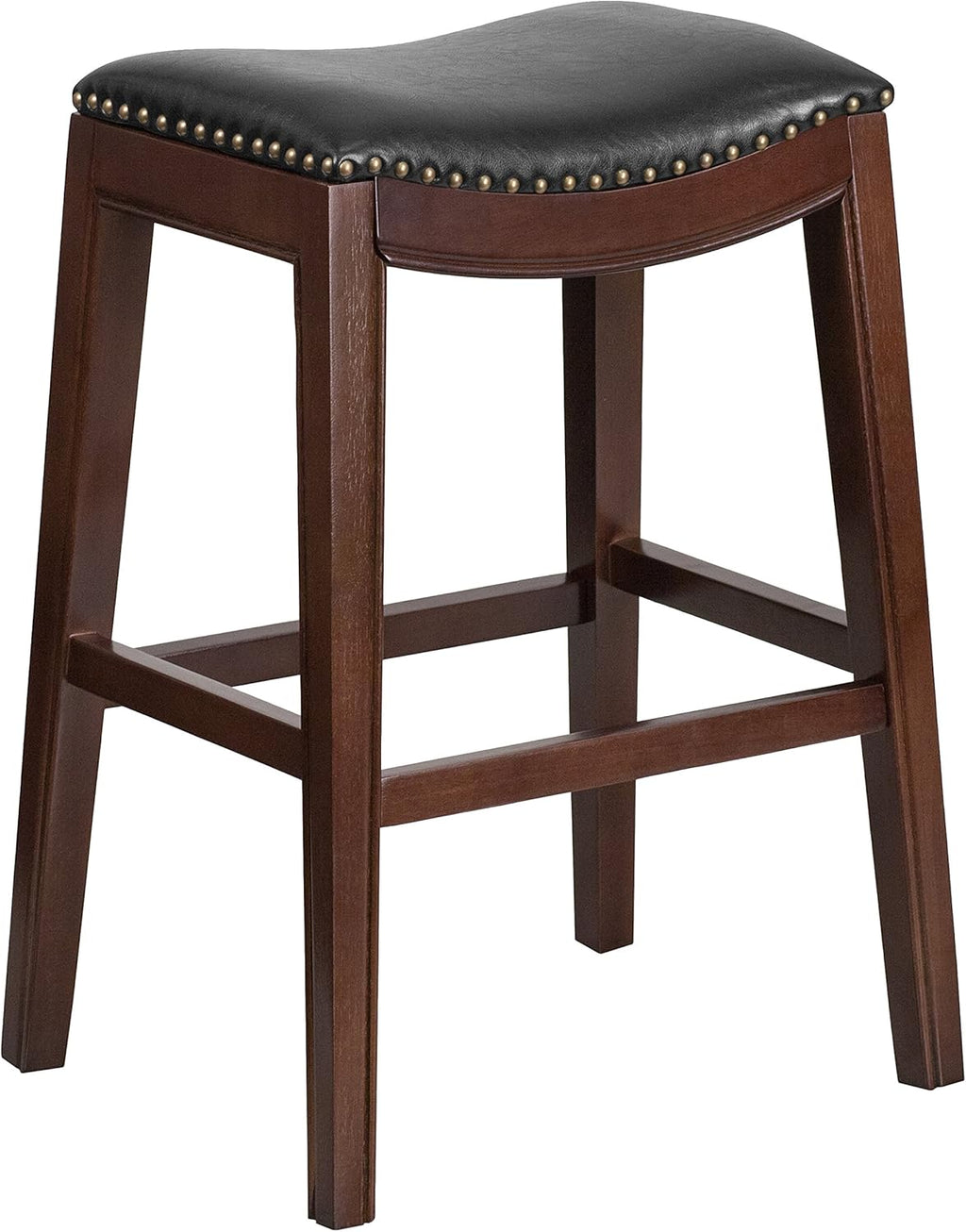 Cappuccino Wood Barstool with Black LeatherSoft Saddle Seat S769113
