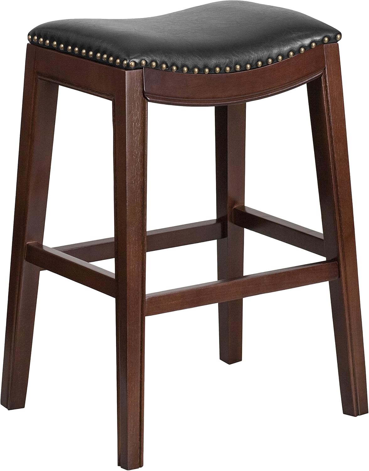 Cappuccino Wood Barstool with Black LeatherSoft Saddle Seat S769113