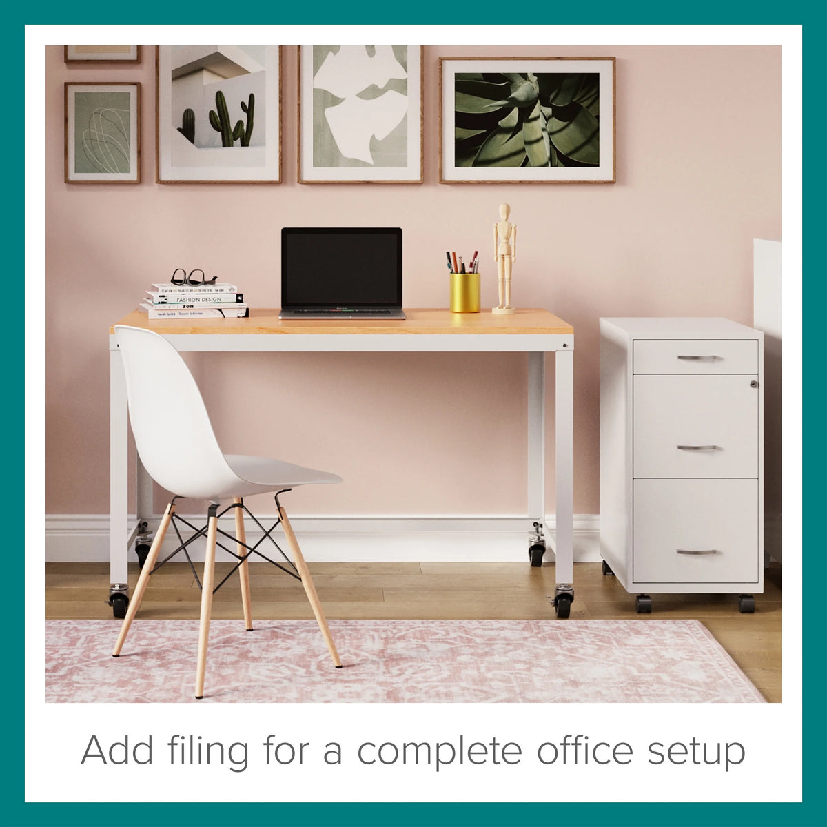 48-inch Wide Mobile Metal Desk with Laminate Top K332070