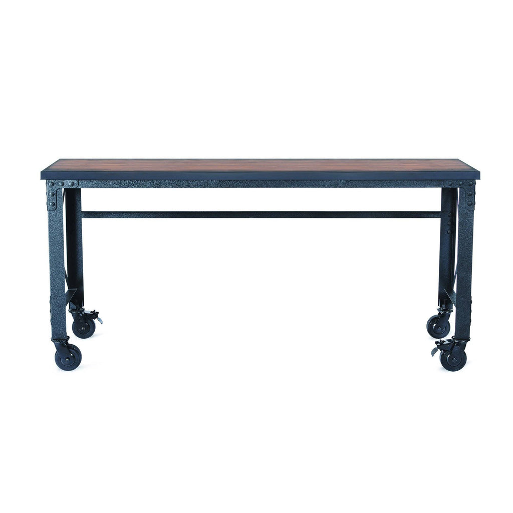 Rolling Industrial Desk with Wooden Top 46 x 24 Inches E46083