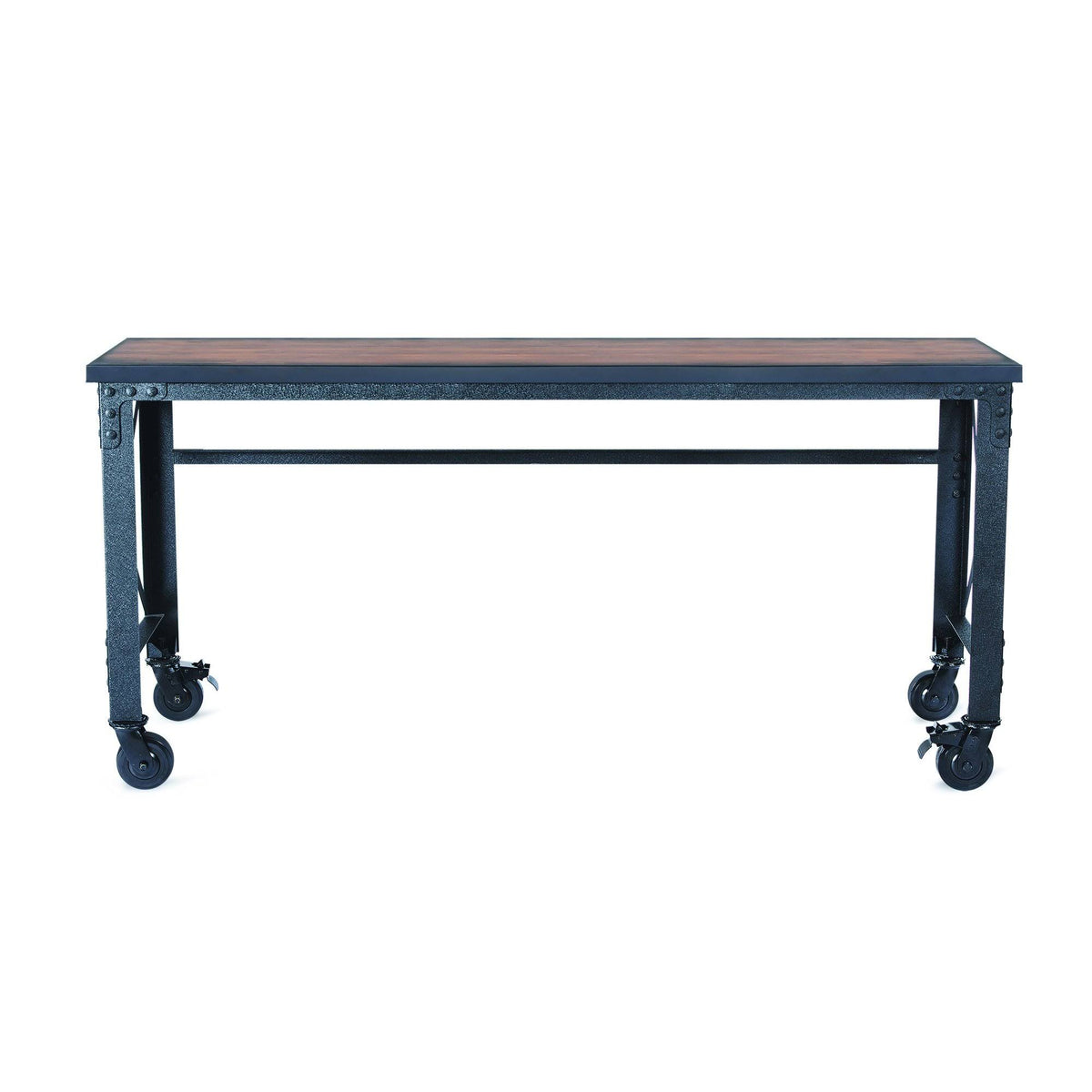 Rolling Industrial Desk with Wooden Top 46 x 24 Inches E46083