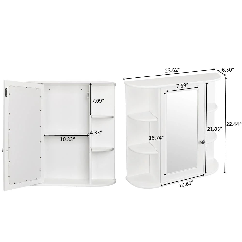 White Wooden Bathroom Storage Cabinet with Mirror Door & 8 Shelves L64961