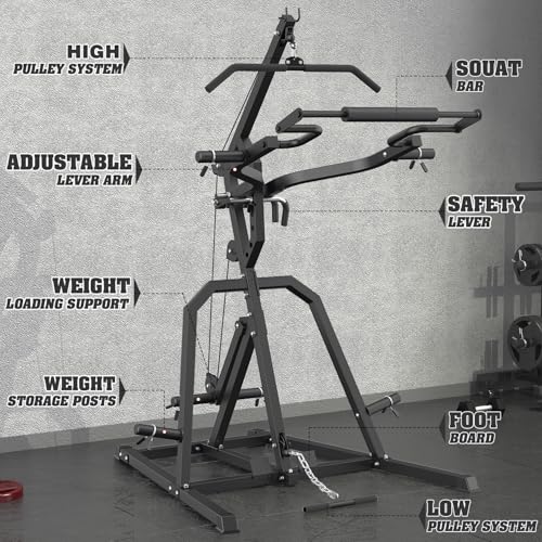 Leverage Gym Power Rack Squat Rack with LAT Low Row System Home Gym System Workout Station 2:1 Ratio H77946