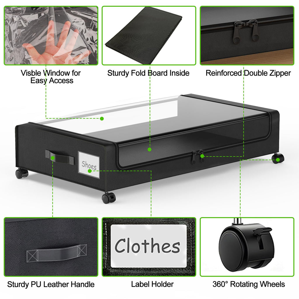 Black 2 Pack Rolling Underbed Storage Containers with Clear Lid Y268903