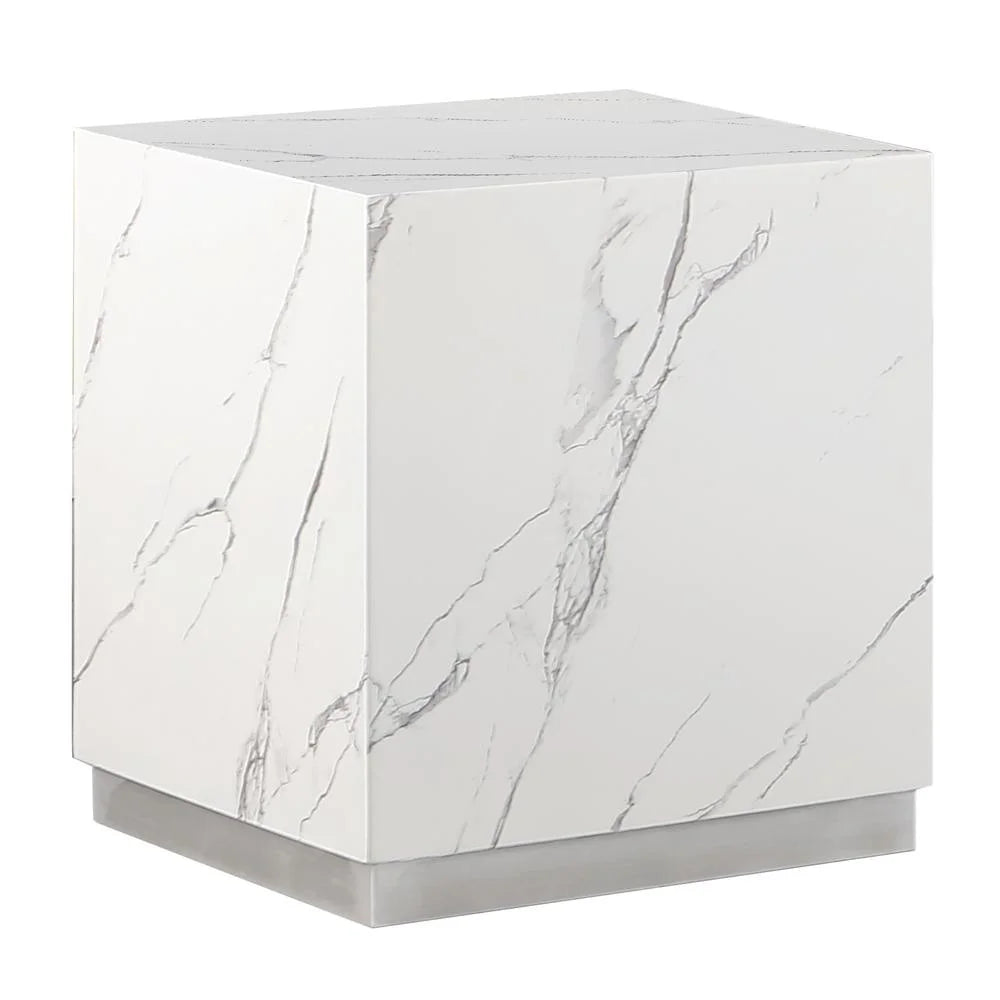 White Faux Marble Square End Table W780