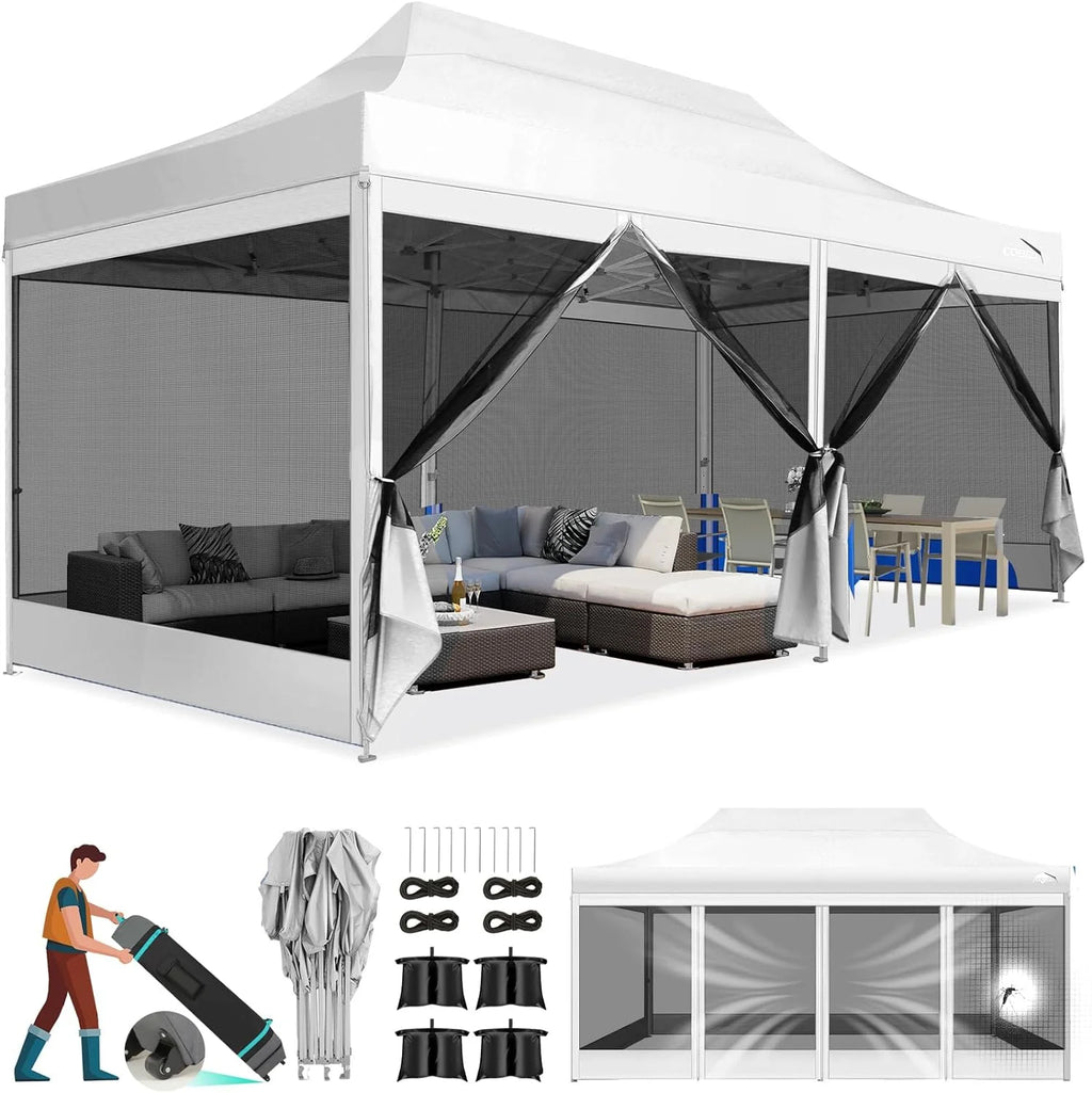 10x15 Heavy Duty Pop up Canopy Tent with Netting and Sidewalls, Black G866