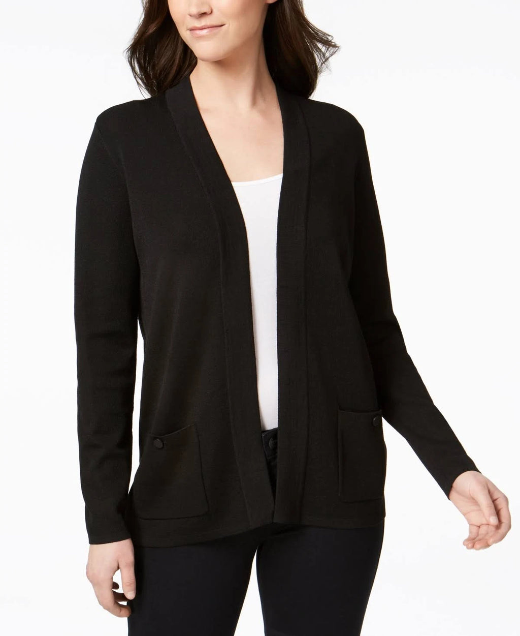 Black Open-Front Cardigan C6324