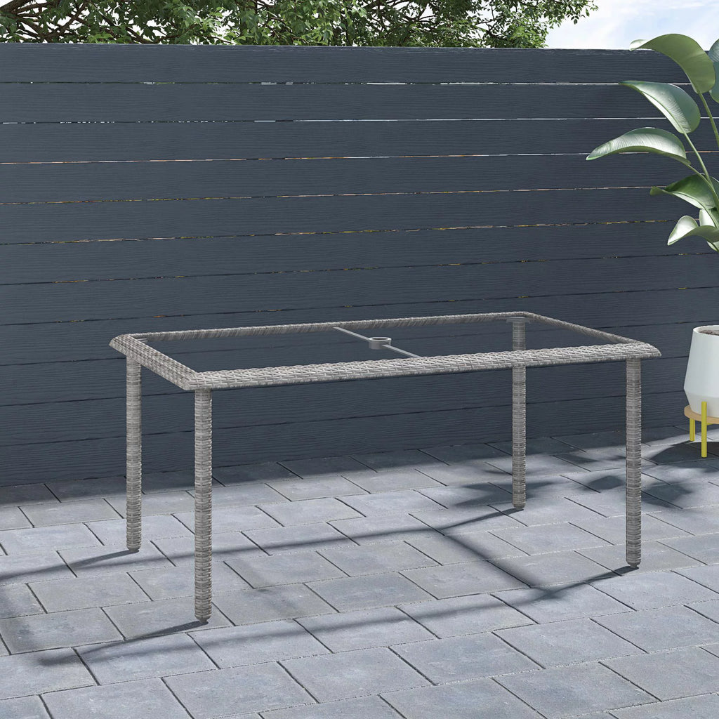 Black Wicker Dining Table with Glass Top and Umbrella Hole V788662