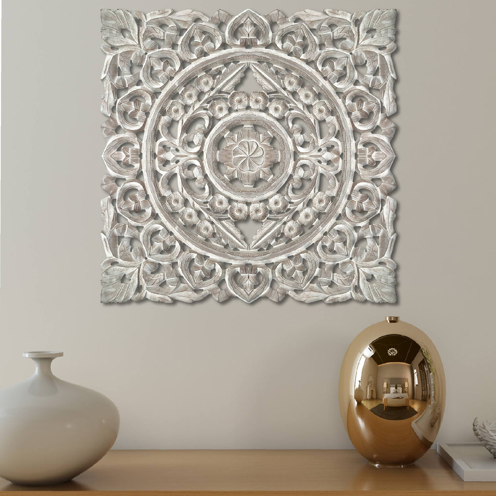 White Distressed Square Wooden Wall Panel P4725