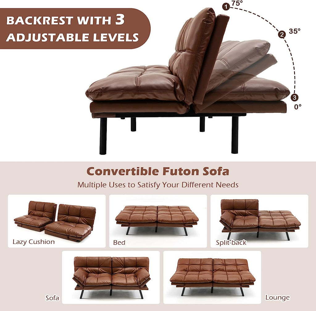 Brown Memory Foam Futon Sofa Bed with Adjustable Backrest M46723