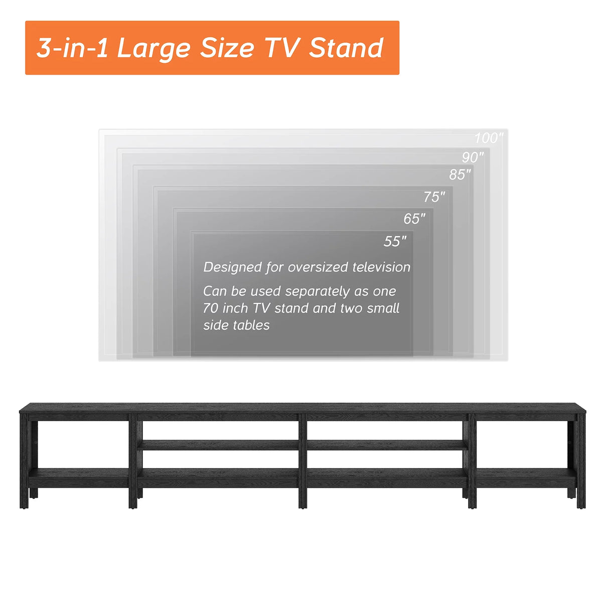 Black Wood TV Stand with 8 Storage P614375