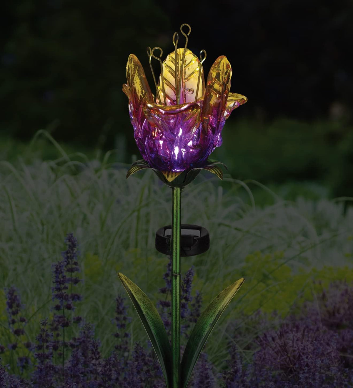 Purple Ruffled Tulip Stake Solar Light Garden Decor F9567