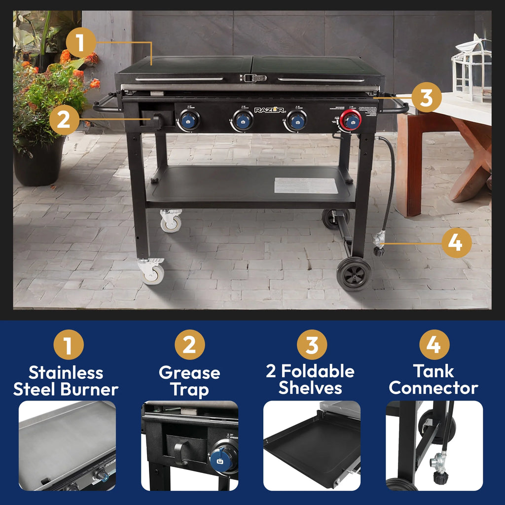 2 Burner LP Propane Gas Griddle with Folding Shelf Y459