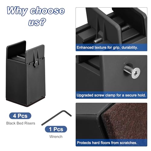 Black 4Pcs Furniture Risers with Adjustable Screw Clamp Q8736