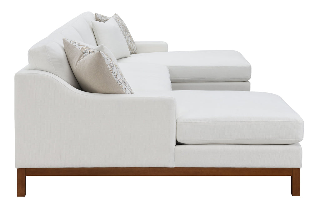 Ivory Chenille Upholstery Sectional Sofa with 4 Pillows O593064