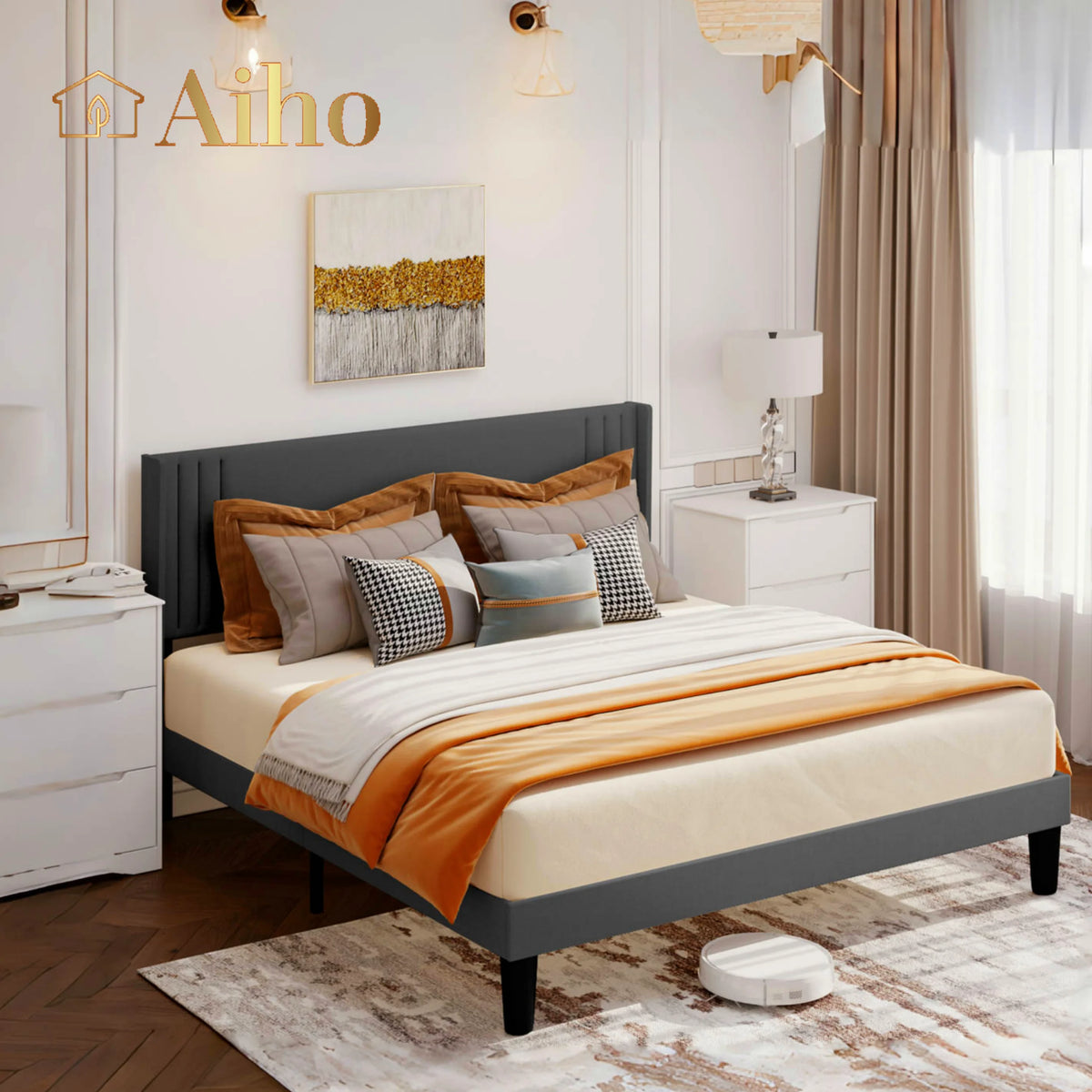 Queen Size Fabric Upholstered Bed Frame E209155