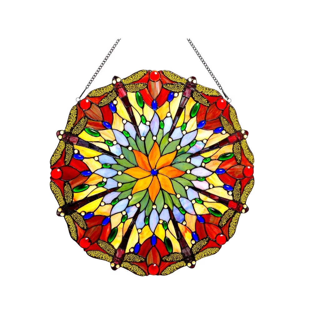 Tiffany-glass Dragonfly Window Panel 24" P228100