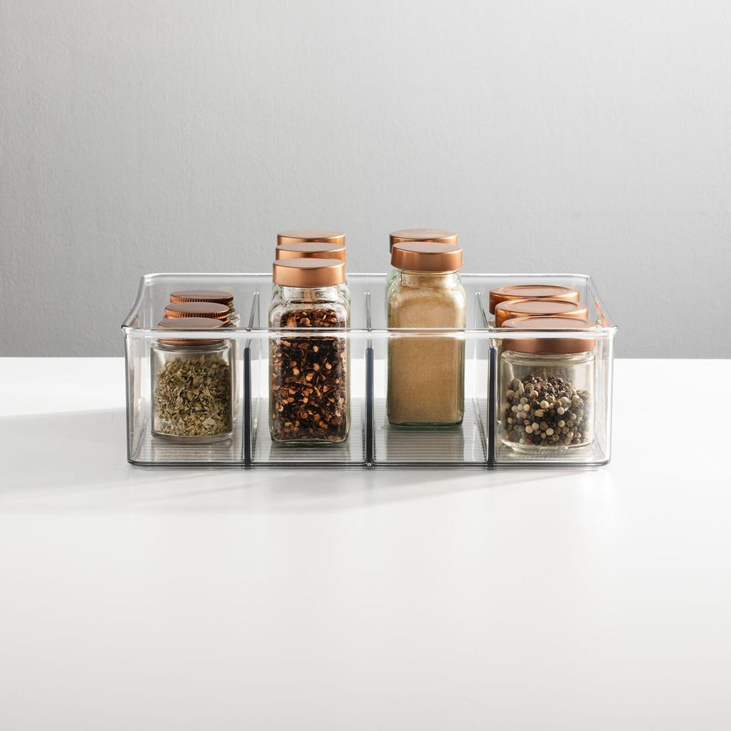 Plastic Stackable Tea Bag Storage Organizer Bin with 4 Divided Compartments, 2 Pack - Clear K196303