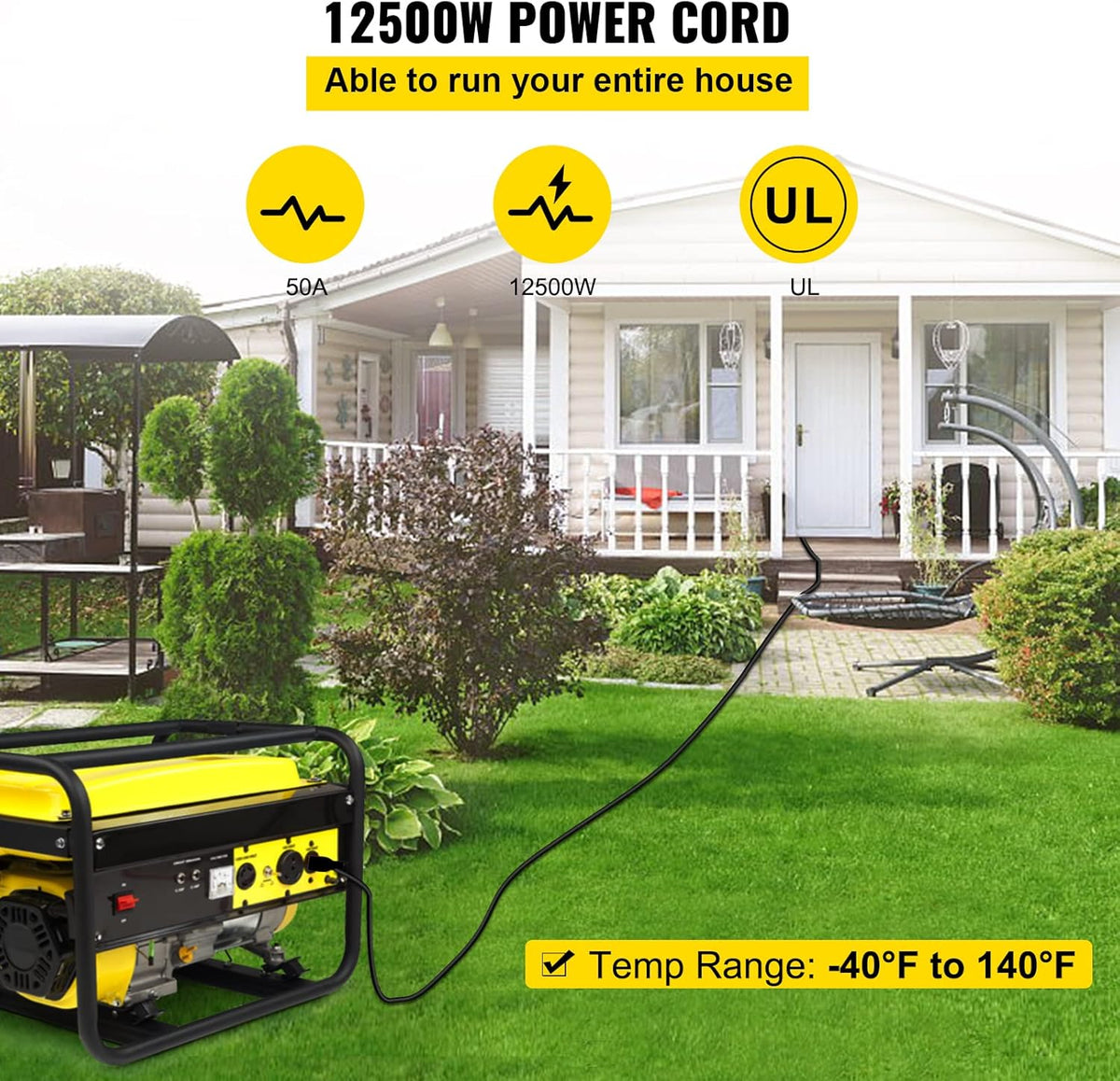 30Ft 50Amp 6 Gauge STW 6/3+8/1 Generator Extension Cord F54955