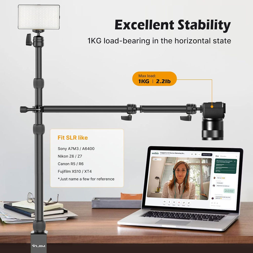 Camera Mount Desk Stand with Auxiliary Holding Arm H297