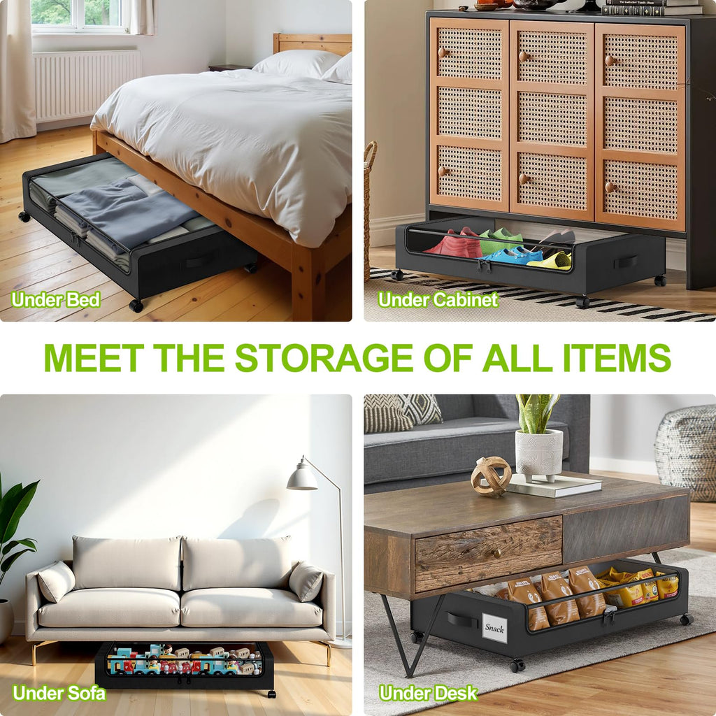 Black 2 Pack Rolling Underbed Storage Containers with Clear Lid Y268903