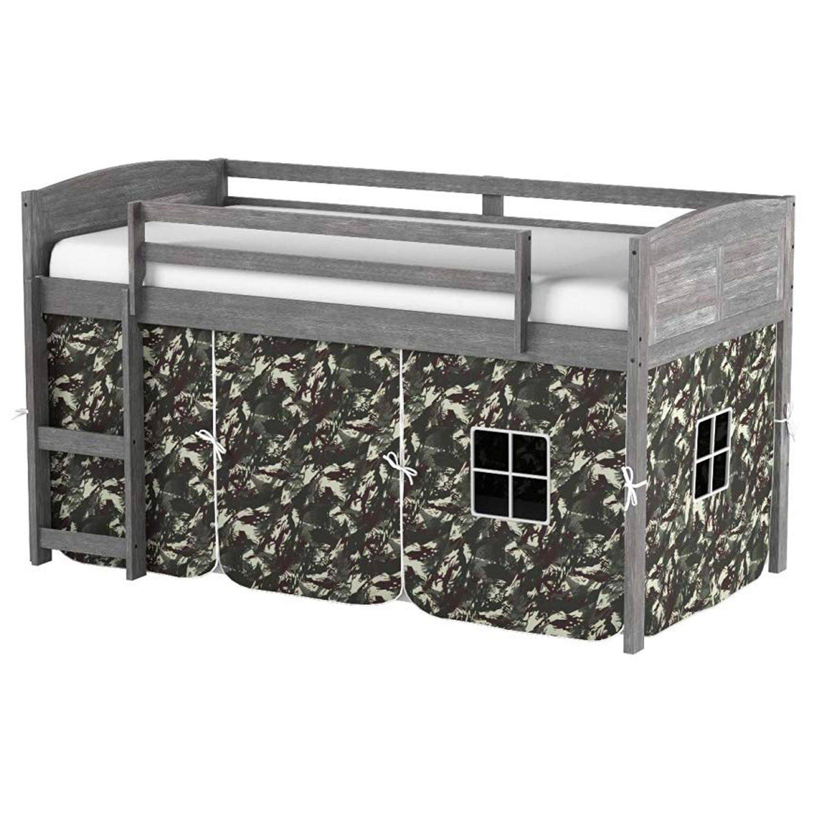 Twin Antique Grey Loft Bed with Tent P544