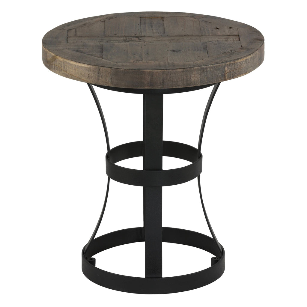 Solid Reclaimed Wood and Black Metal End Table I2882