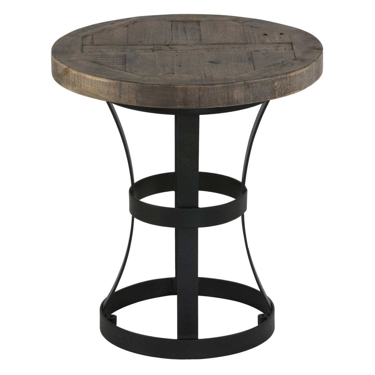 Solid Reclaimed Wood and Black Metal End Table I2882