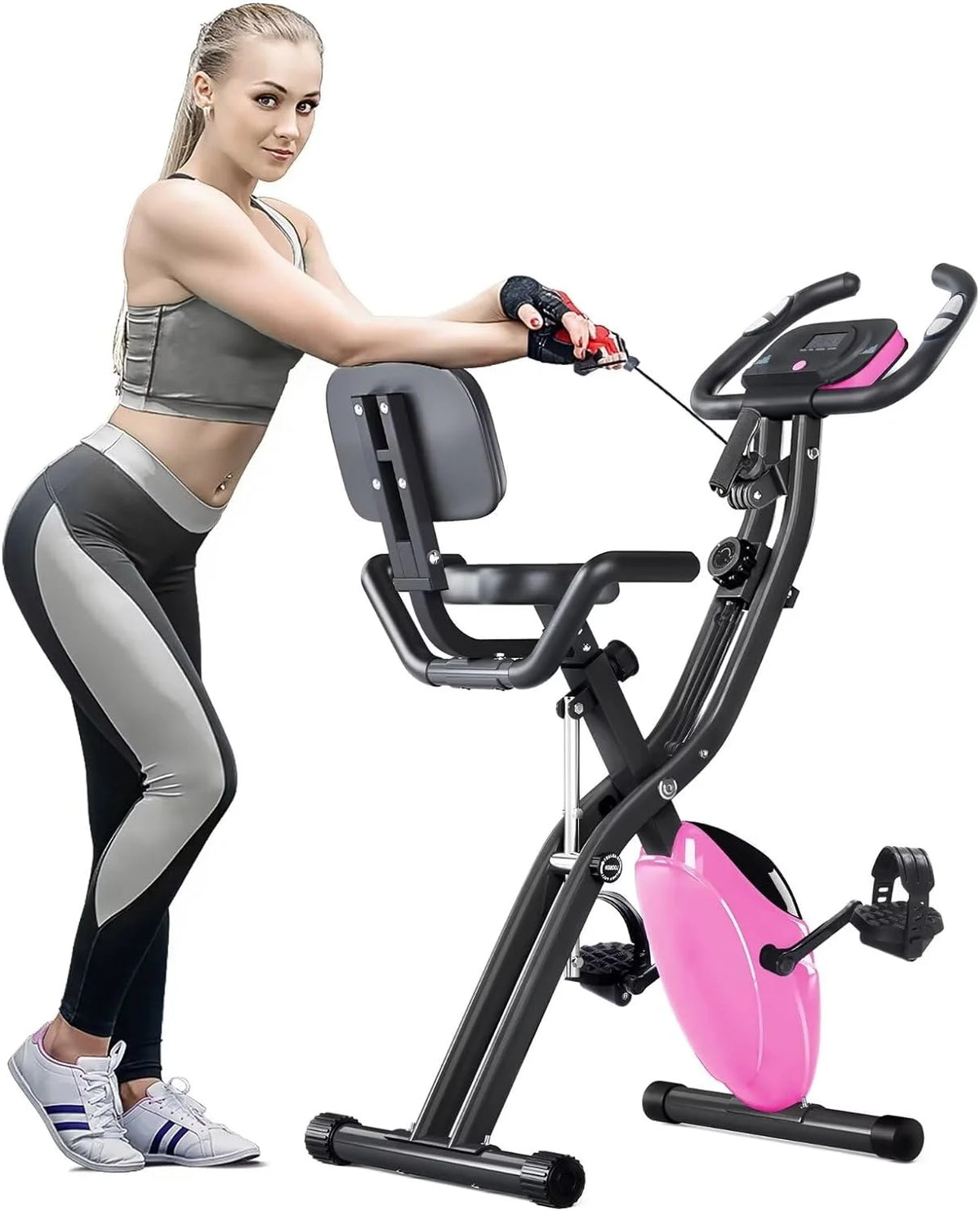 Foldable Magnetic Exercise Bike 300 lbs with Backrest K7383