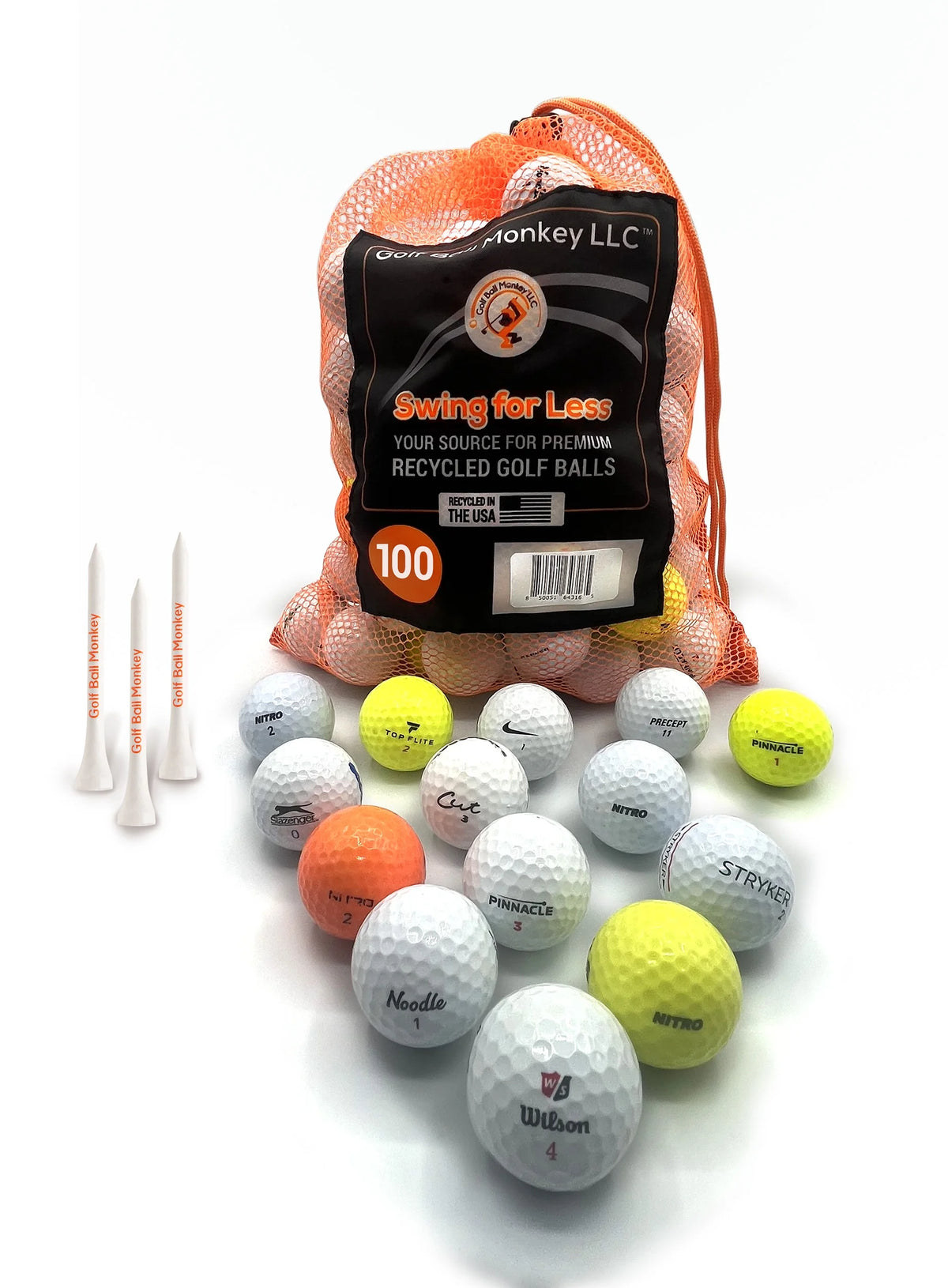 100 Pack Recycled Golf Balls with 15 Tees and Mesh Carrying Bag V60362